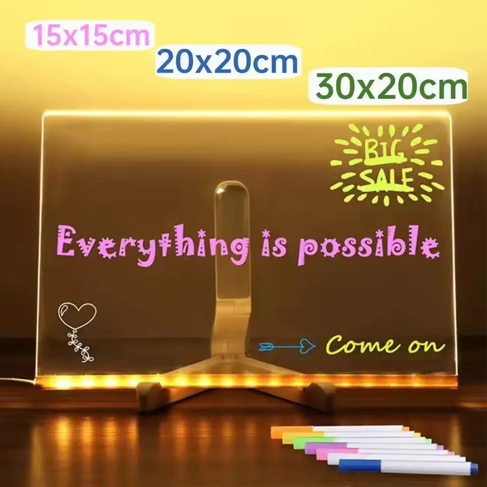 라이트 업 아크릴 메시지 보드 재작성 가능 DIY 어린이 발광 드로잉 보드 메시지 램프 7가지 색상 펜 포함 2026 신제품