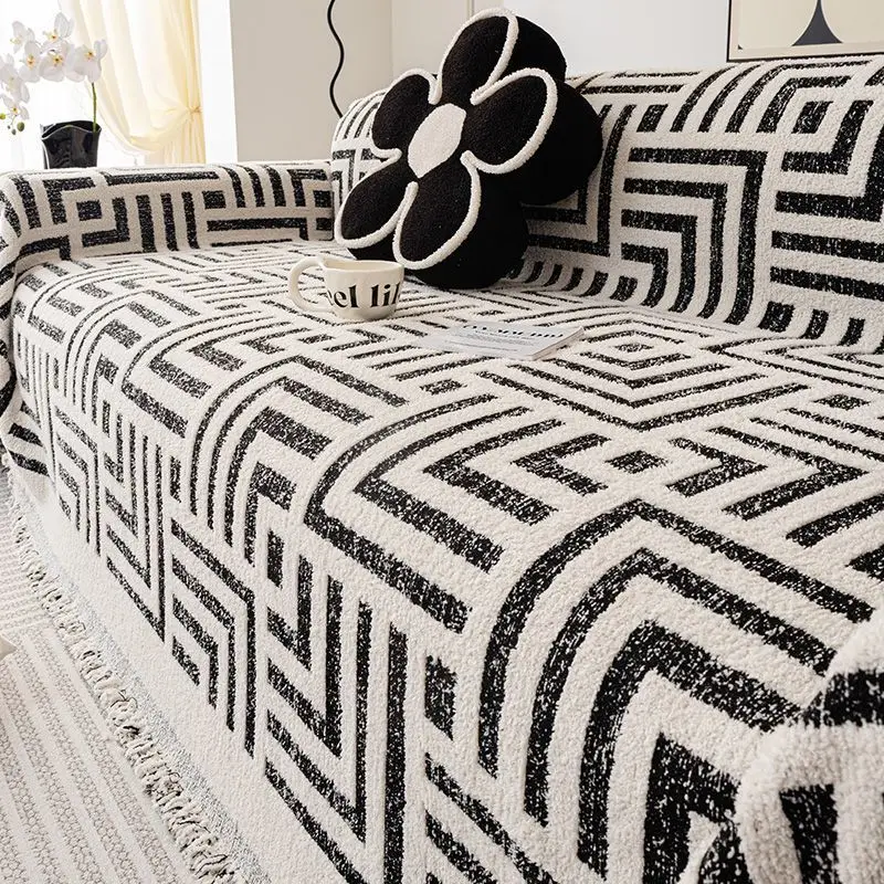 

Nordic Tassels Geometric Pattern Sofa Cover Chenille Four Season Universal Couch Cover Non-slip Thrown Blanket Modern Sofa Towel