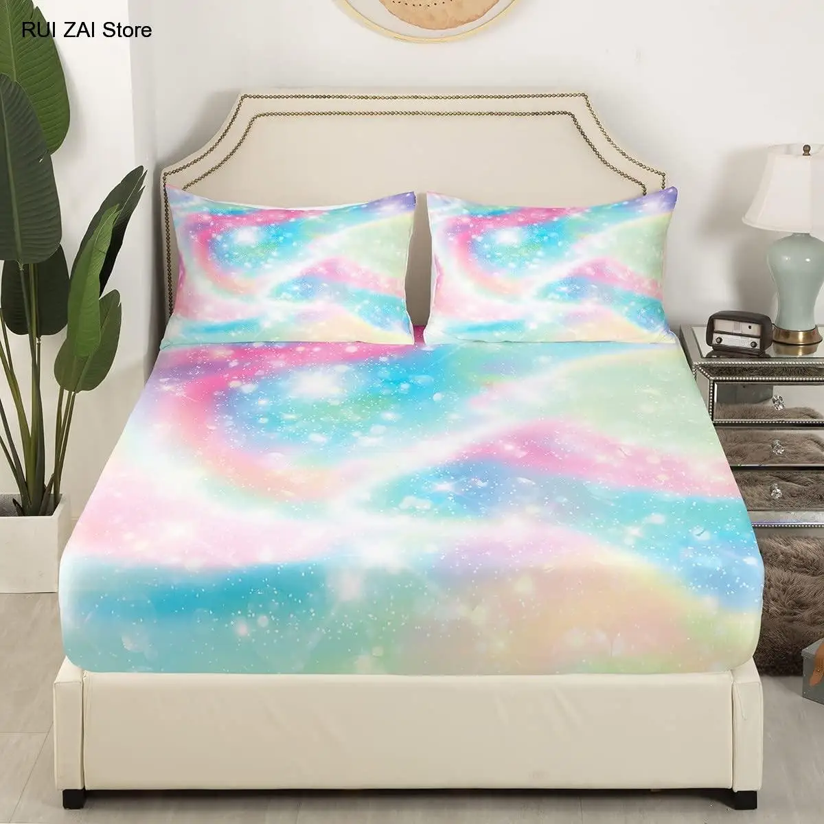 Horse Bedding Set Chic Cherry Blossom Bed Sheet Set Galloping Horse Printed Fitted Sheet 3D Wild Animal Bed Cover Bedroom Decor