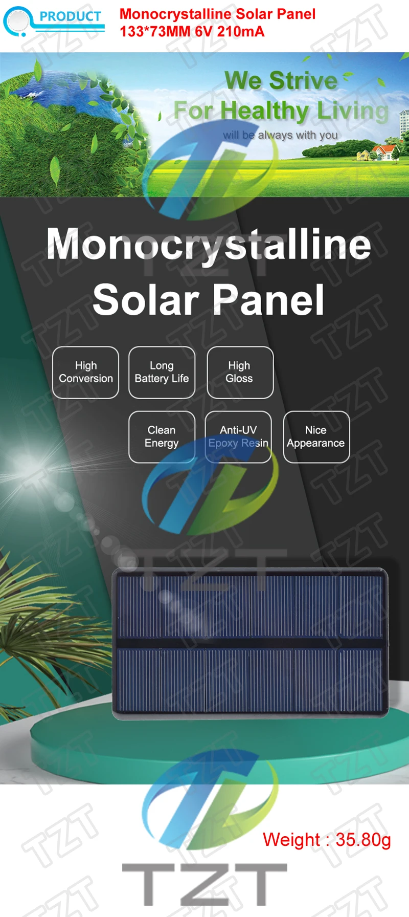 1/3PCS TZT 6V 1,26 W 210MA Mini Solar Panel 133X73MM Solar Zellen DIY für Licht Handy Spielzeug Ladegeräte Tragbare Hohe Qualität DIY – Detail 1