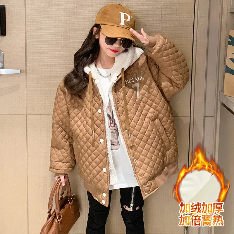

Girls Coat Jacket Winter Cotton Windbreak 2023 Fashion Warm Plus Thicken Teenagers Overcoat Snowsuit Children's Clothing