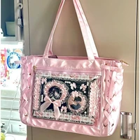 Nouveau Y2K doux Lolita rose Ita sac femmes japonais Transparent grande capacité sac fourre-tout dames Harajuku Kawaii sac à main esthétique 1