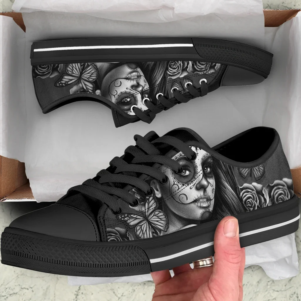 Women Retro Grey Candy Skull Girl Prits Canvas Shoes Unisex Sneakers Boys Girls Street Low Top Leisure Shoe Plus Size 35-46