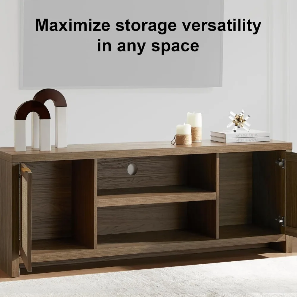 Modern Hampstead TV Stand for Living Room - Entertainment Center for 65 Inch TV with Rattan Doors Cabinet 5