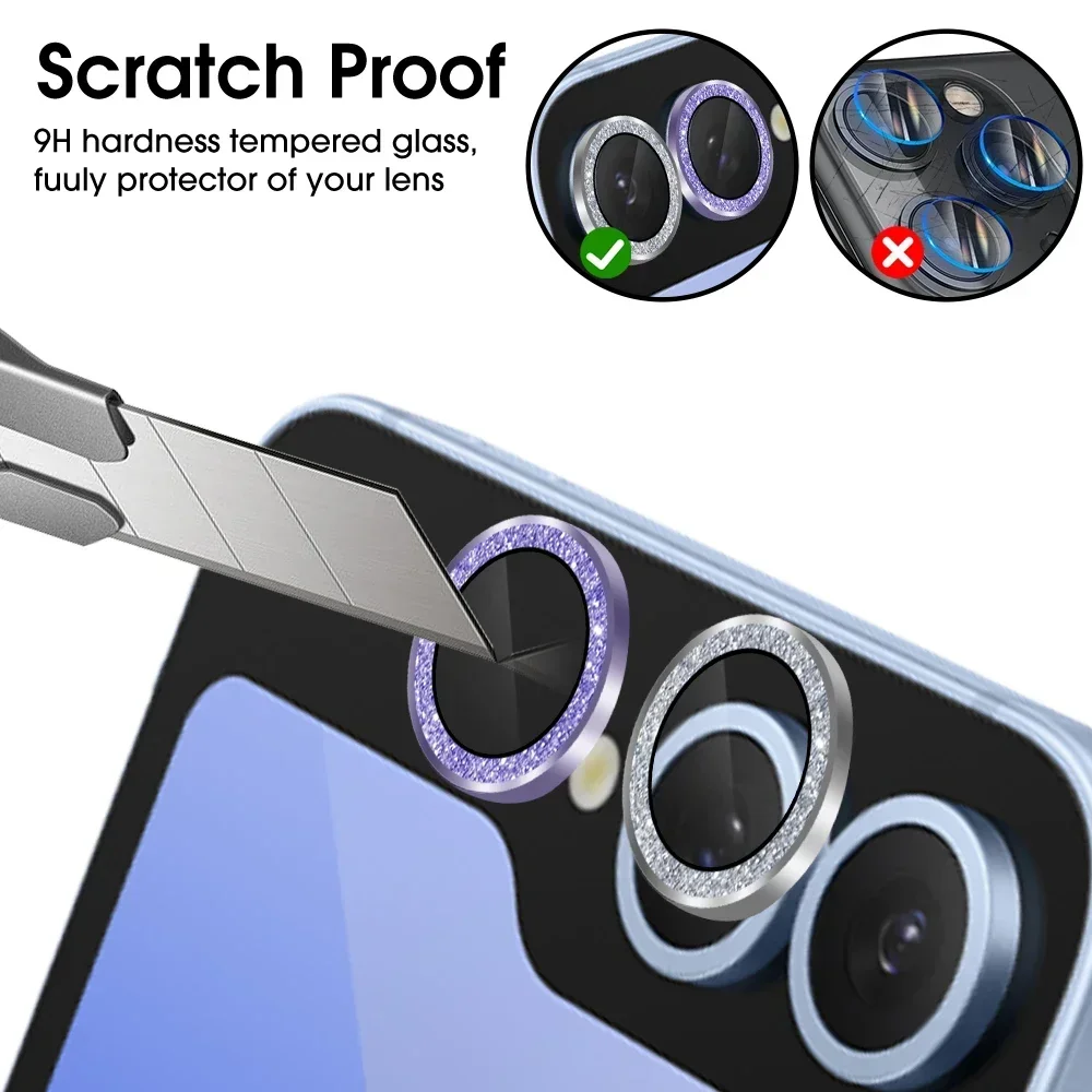 Premium Glitter Diamond Metal Lens Ring Protector - Back Camera Lens Tempered Glass