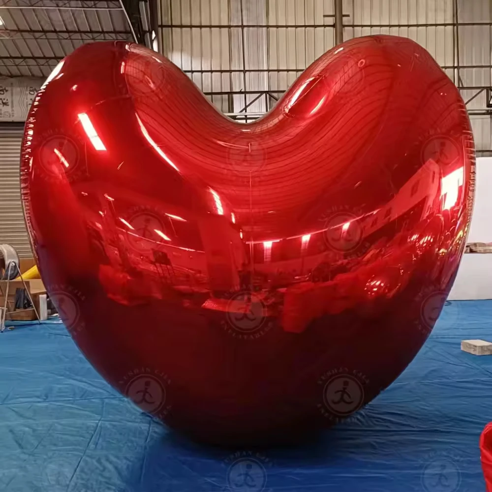 Red Pink Silver Giant Inflatable Heart Mirror Ball Dazzle Chrome Pvc Hearts Shape Balloon For Party Valentine's Day Decoration 2