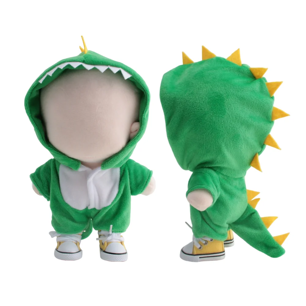 For 20cm Doll Clothes Cartoon Plush Dinosaur Soft Pajamas +Canvas Shoes Dolls Accessories Dress Up Game Kids Toys Gift