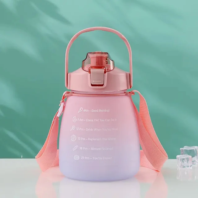 1.3L Large Capacity Sports Water Bottle with Straw Gradient Color Women's Outdoor Running Portable Plastic Bottle 5