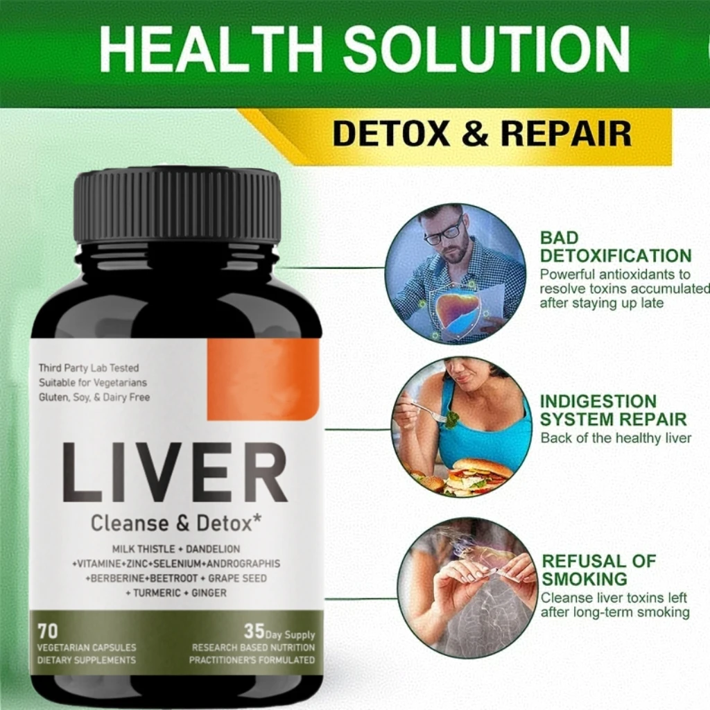 Liver Cleanse Detox & Repair Formula Herbal Liver Support Supplement Milk Thistle Dandelion Root Turmeric Health