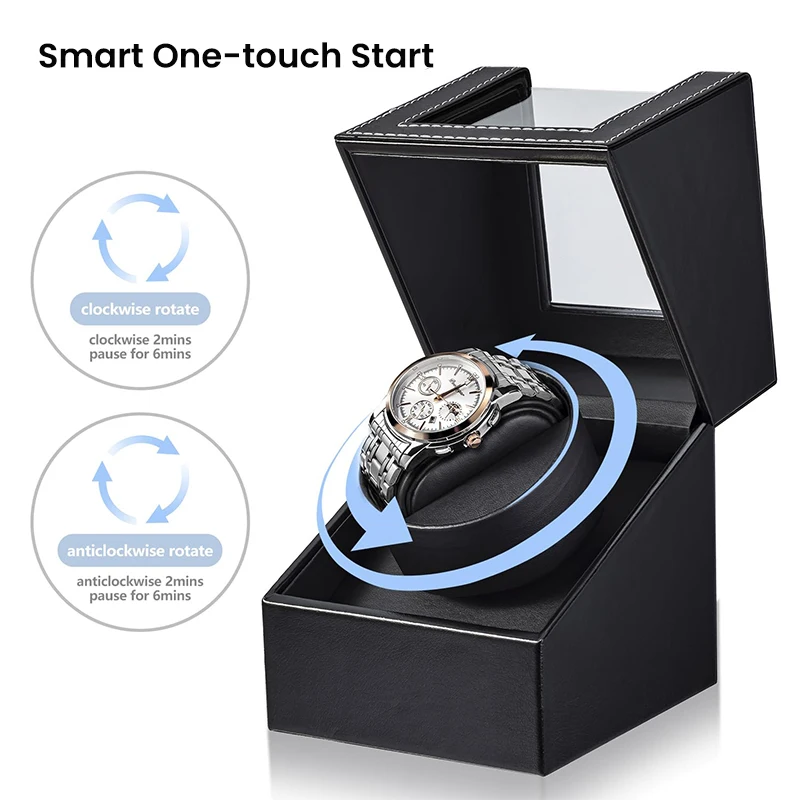 Elegant Leather Single Watch Winder with Quiet Motor and AC Adapter