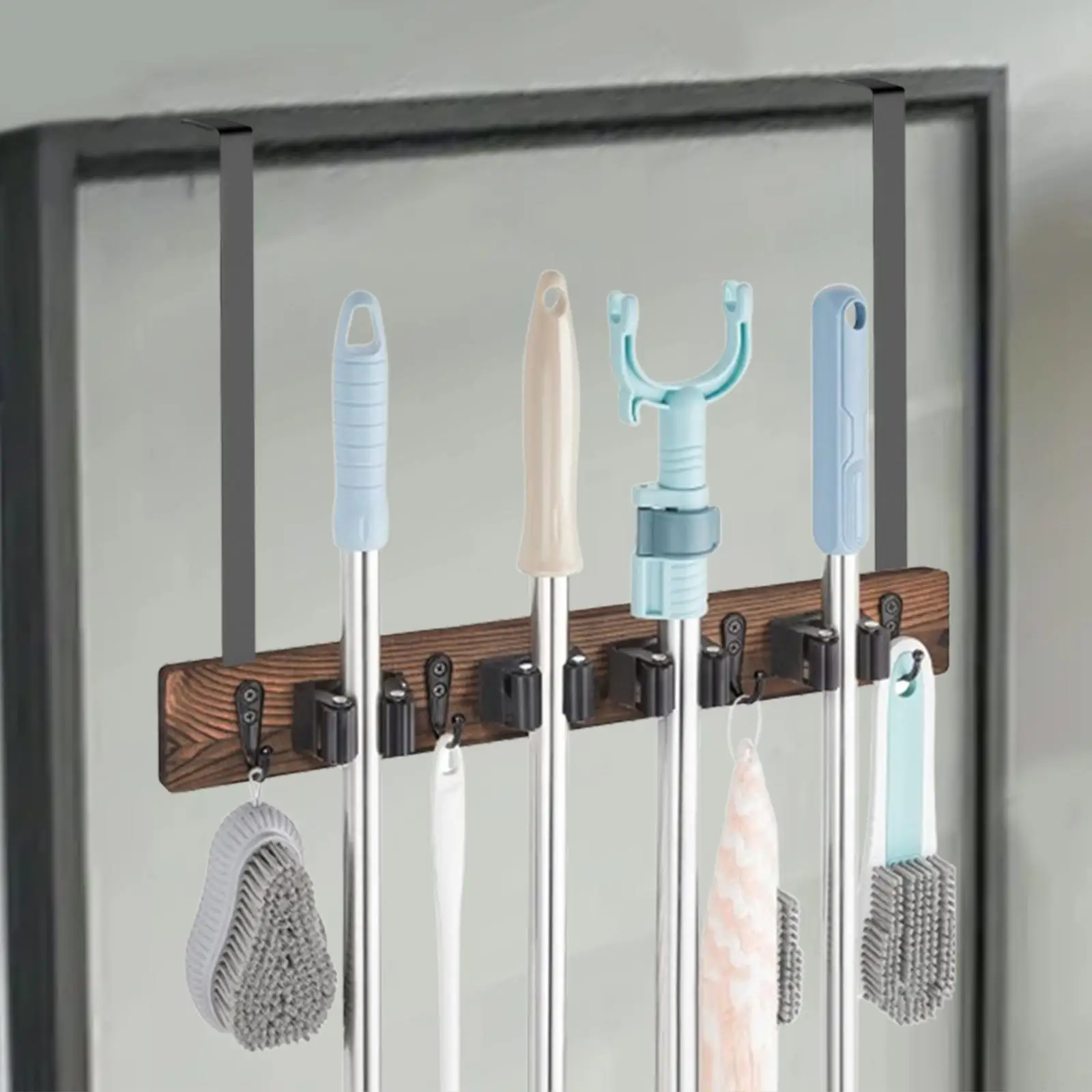 Mop Broom Holder Tool Rack Rustic Wall Mount for Home Laundry Warehouse