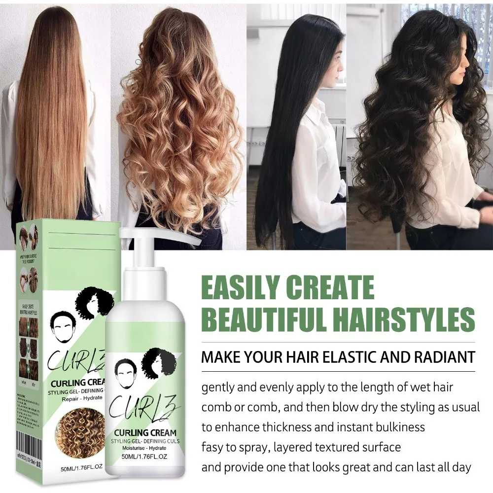 Hair Curling Cream Anti-Frizz Bouncy Resilient Enhancer Styling Lotion Prevent Hair Breakage Smooth Moisturizing Care 50ml curly hair styling cream