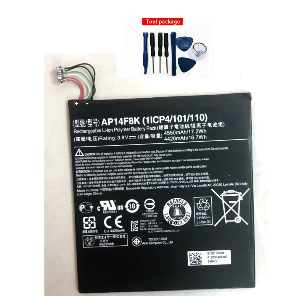 

3420/4550mah size battery for Acer Iconia Tab A1-850 B1-810/820 w1-810/811 AP14E8K AP14F8K Tablet batteries+TOOL