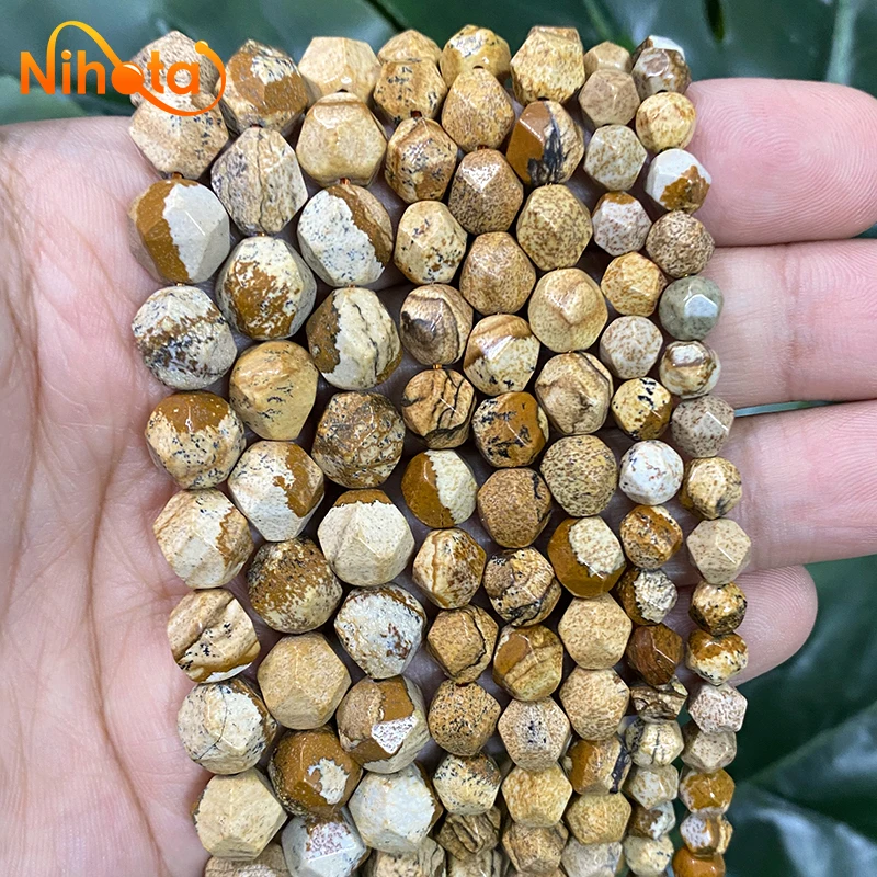 

Natural Stone Faceted Picture Jaspers Loose Beads DIY Handmade for Charm Jewelry Making Bracelet Accessories 6/8/10mm 14" Strand