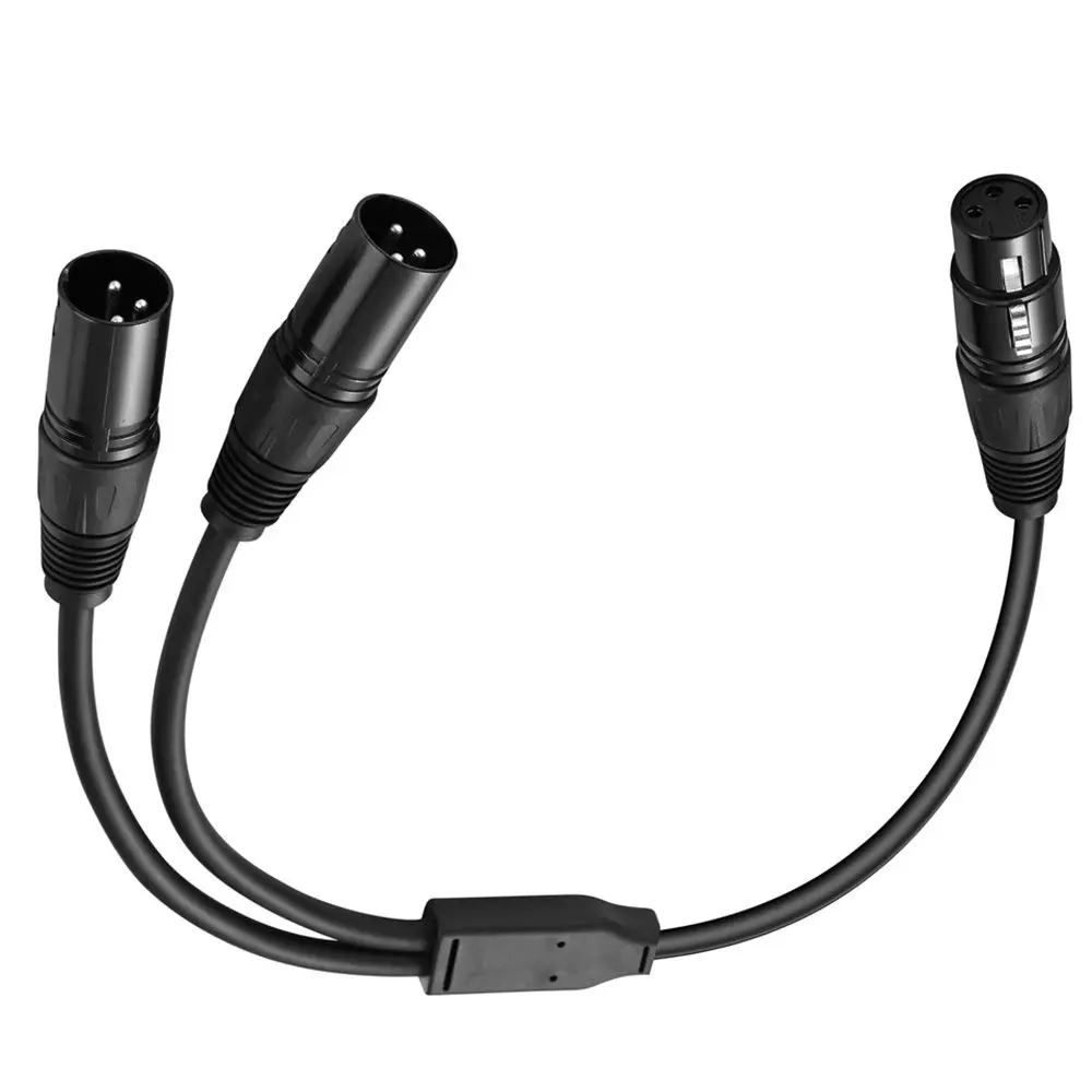 Professional Female to Male XLR 3 Pin Cable 1 to 2 Foil Braided Shielded Y Splitter Cord Zinc Alloy Audio Cable Speaker