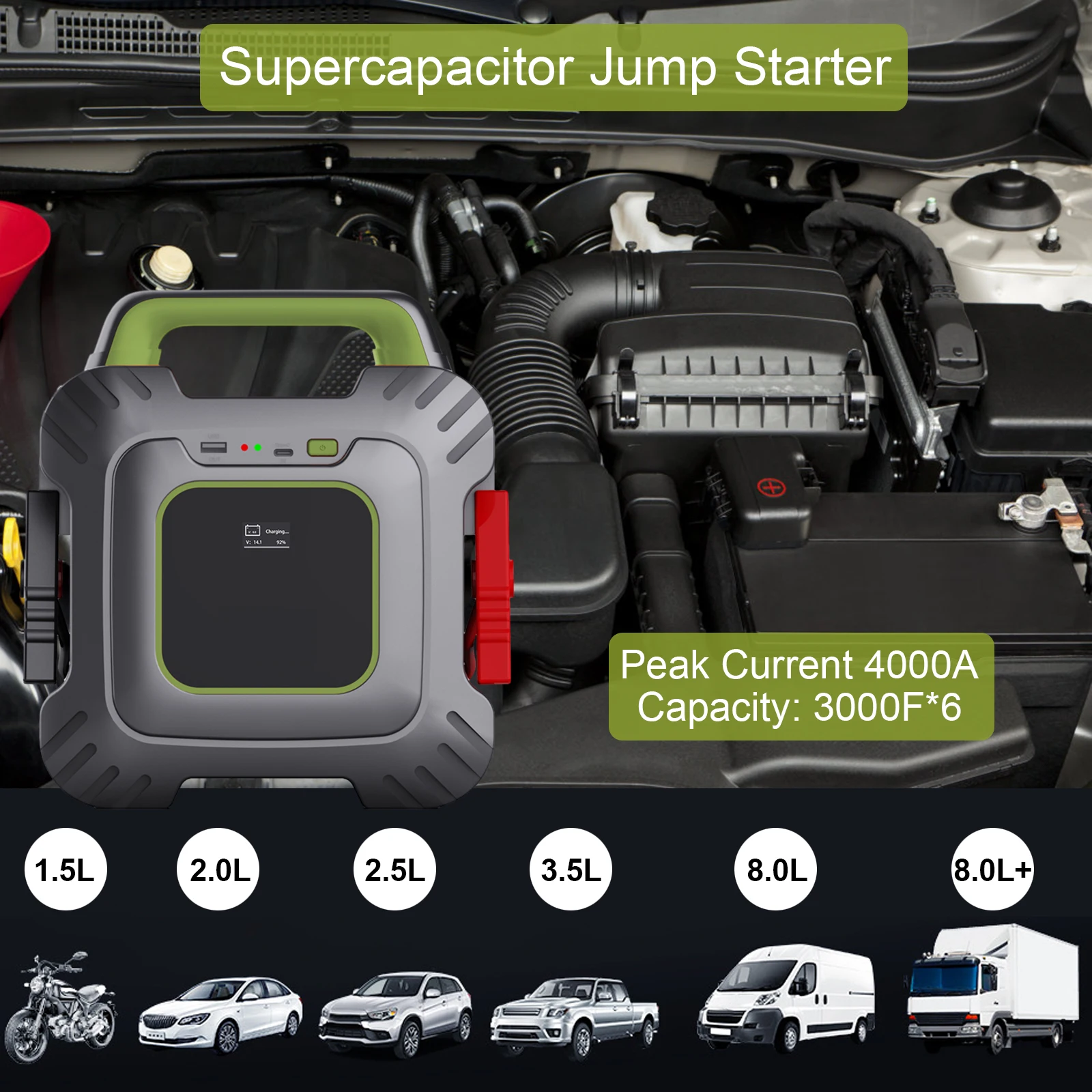 Car Jump Starter 18000F 4000A Super Capacitor 12V 8L Portable Emergency Repair Tool car jump starter jump starter car battery charger portable battery charger