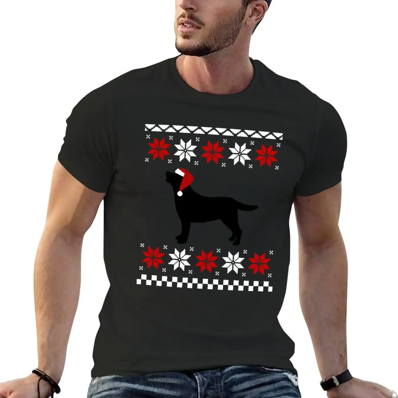 

Christmas Black Labrador Singing Santa Hat T-Shirt hippie clothes customizeds mens graphic t-shirts hip hop