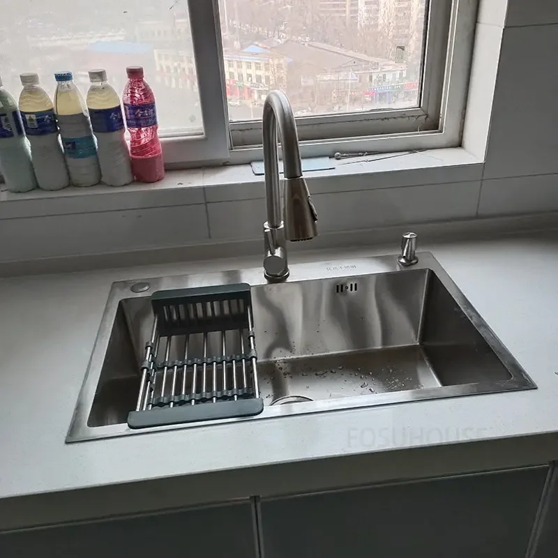 Simple Stainless Steel Kitchen Sinks Hand Drawing Wash Basin Under The Counter Basin Single Slot Wash Kitchen Accessories