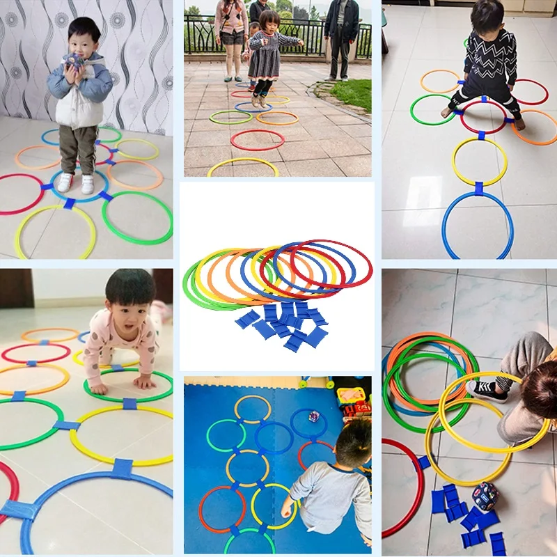 Hopscotch Game Color Jump Ring Hopscotch Toys, Outdoor Sensory Training  Sports Equipment, 10 Colorful Jump Rings and 10 Connectors Free Combination