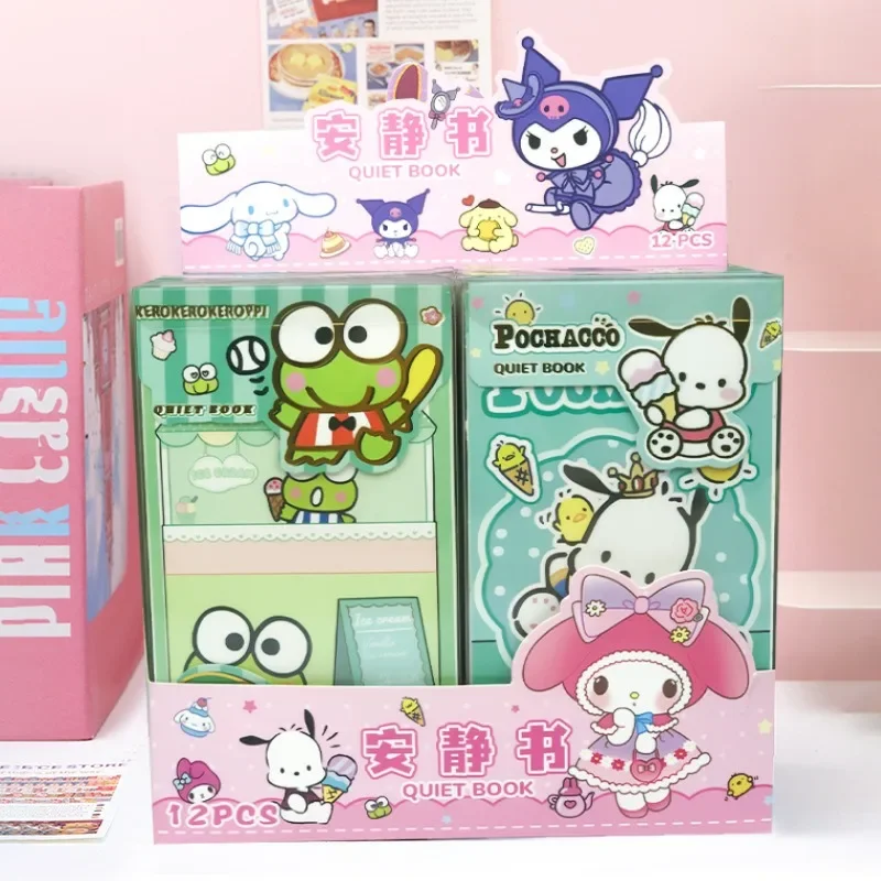 

24pcs Sanrio Kuromi Kid's Quiet Book Suit Cinnamoroll My Melody Cut Without Scissors Children's Handmade DIY Toys Girls Gift