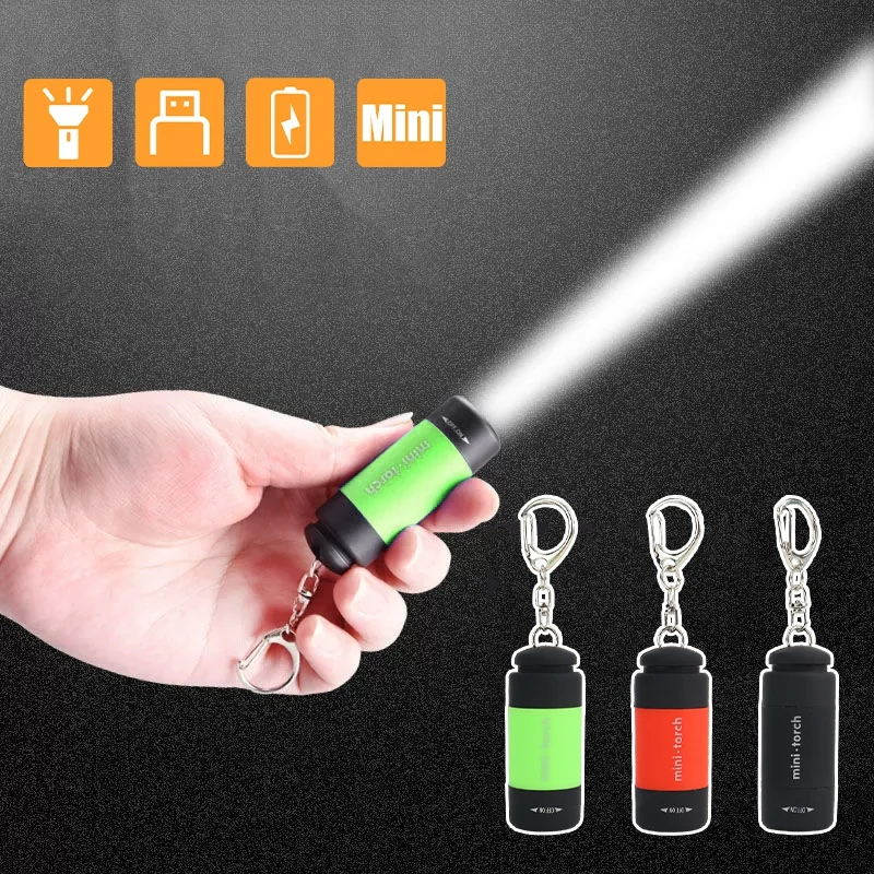 USB Rechargeable LED Mini Flashlight Multifunction Torch Lamp Pocket Keychain Outdoor Camping Hiking Light