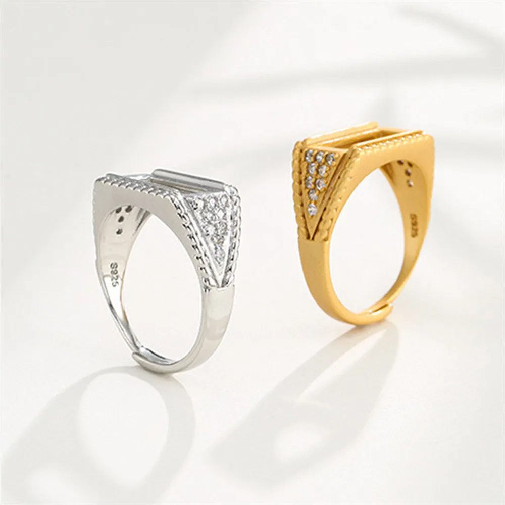 Ring Setting for 6x14mm Rectangle Cabochons Ring Blank Gold Plated 925 Silver Zircon Ring Blank Adjustable Ring Base RB080S