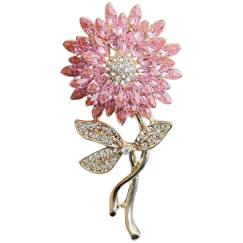 

Trendy Exquisite Large Rhinestone Sunflower Brooches For Women Clothing Suit Flower Plant Brooch Pins Party Lovers Jewelry Gift