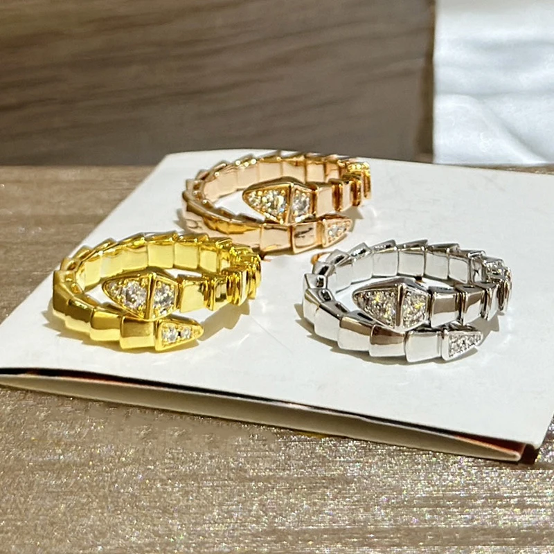 

Classic S925 Sterling Silver Head and Tail Diamond Snake Ring for Women's Exquisite Fashion Luxury Brand Jewelry Party Gift