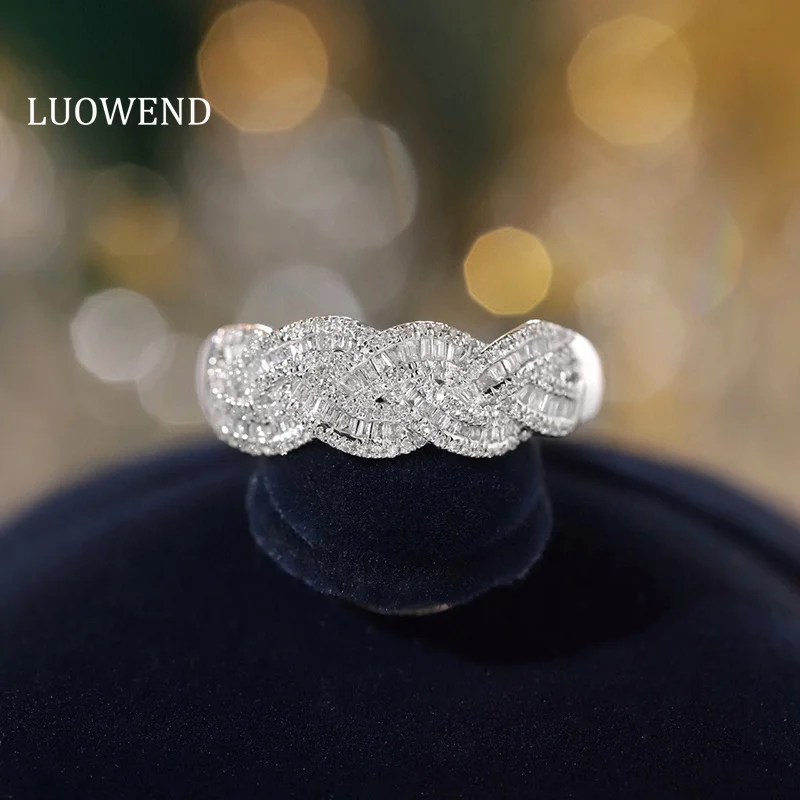 

LUOWEND 18K White Gold Rings Fashion Elegant Design 0.35carat Real Natural Diamond Engagement Ring for Women High Party Jewelry