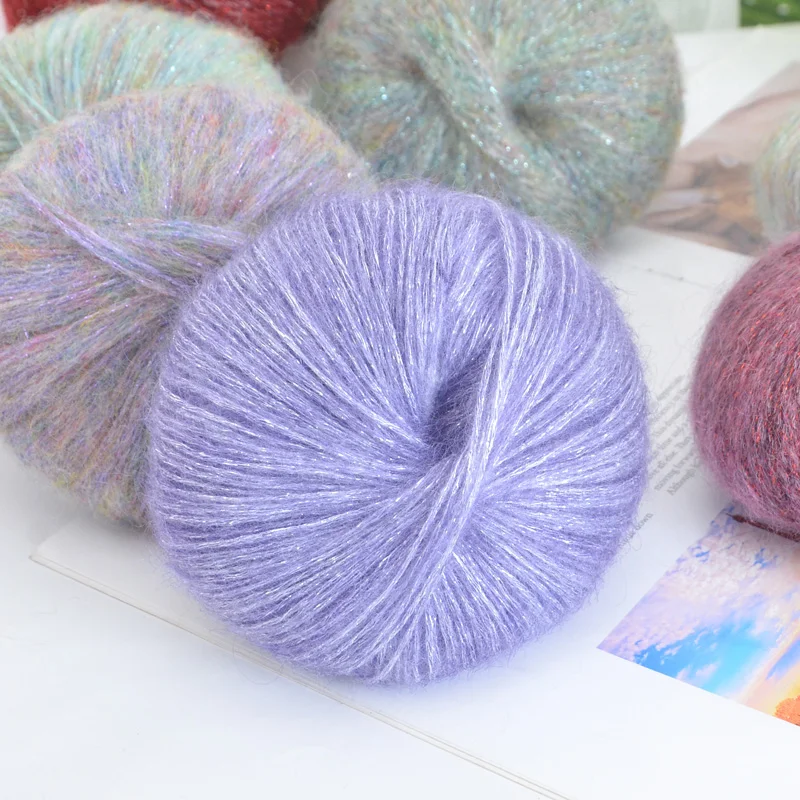 250g Large Bag of Shiny Wool and Mohair Yarn with Colorful Glitter, DIY Materials for Hand-Knitted Gifts, Knitted Autumn and Winter Women's Fashion Sweaters, Scarves, Hats, Shawls, Scarves, Scarves, 10 Gauze Balls Per Bag 3