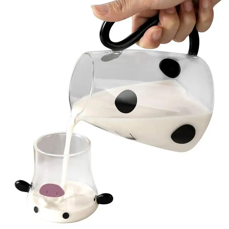 Cow Glass Water Pitcher Bedside Milk Carafe With Cup Beverage Pitcher