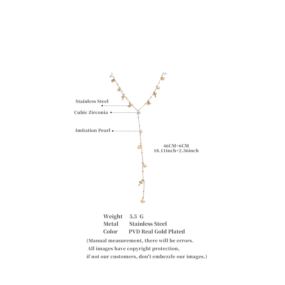 Yhpup 2025 Cross Butterfly Zircon Pearl Drop Long Chest Y