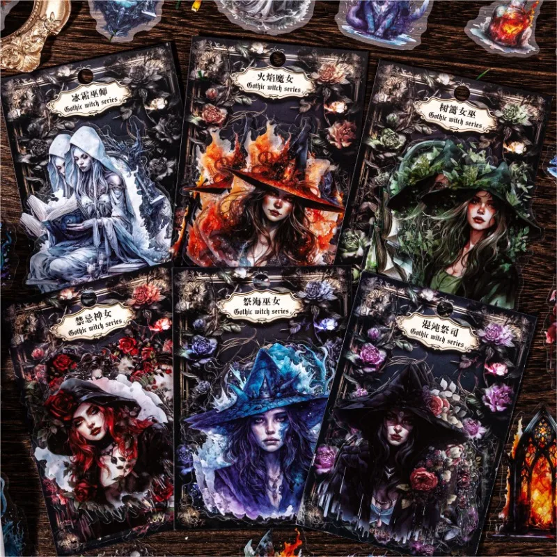 20Pcs Retro Story Gothic Witch Stickers For Junk Journal Handmade Supplies Scrapbooking Decoration PET Waterproof Dark Sticker