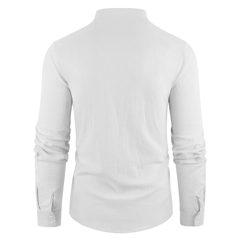 Frühling Sommer Neue männer Langarm Henley Neck Männliche Polo-Shirt Baumwolle Leinen Leichte Atmungsaktive Grundlegende Stil Taste Top – Detail 24