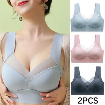 FallSweet 2PCS Seamless Lace Sports Bra for Woman Plus Size Wireless Shockproof Bralette Female U Back Underwear Sexy Lingerie