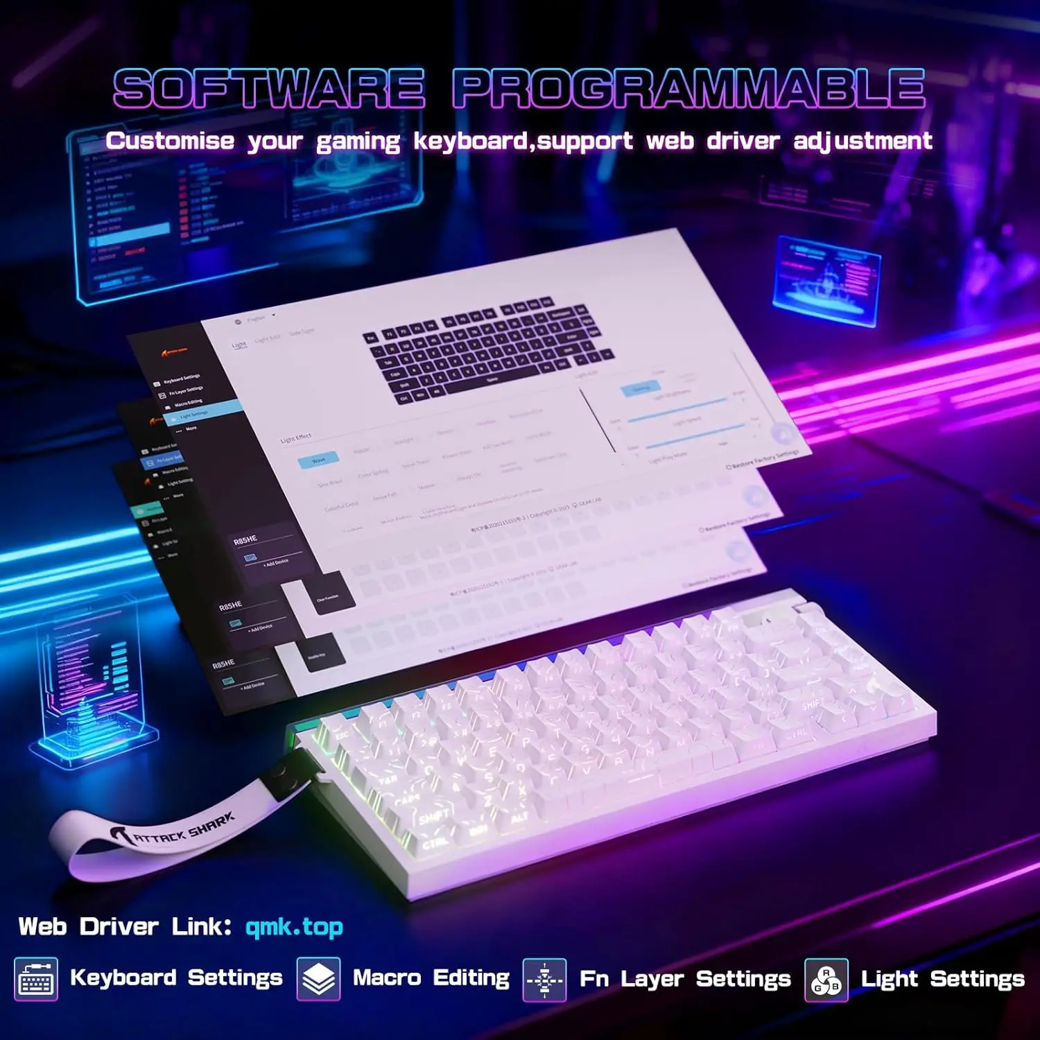 ATTACK SHARK R85 HE 유선 레이피드 트리거 기계식 RGB 게이밍 키보드 8KHz 폴링 레이트, 0.005mm RT 정확도, 0.08ms 지연 시간