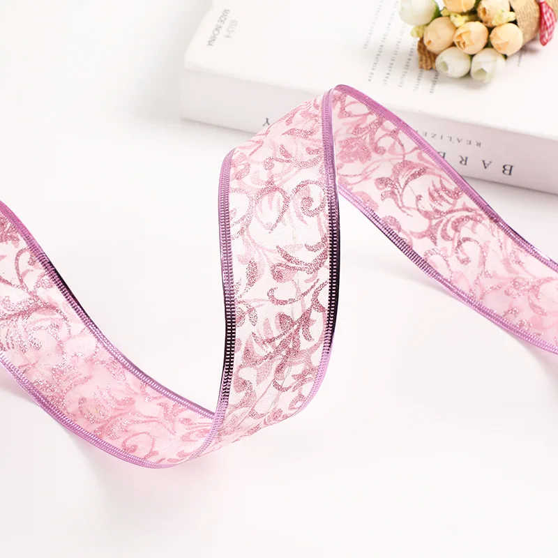 크리스마스 나일론 장식 리본, 더블 레이어 골드 스탬핑 빛나는 리본, 크리스마스 트리 장식, 1 개, 2 개, 5cm × 200cm