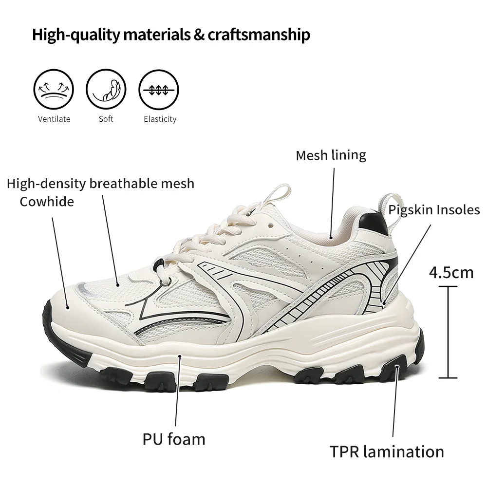 SOMILISS Women Platform Chunky Sneakers Genuine Leather Breathable Mesh Patchwork Comfortable Ladies Fashion Casual Shoes