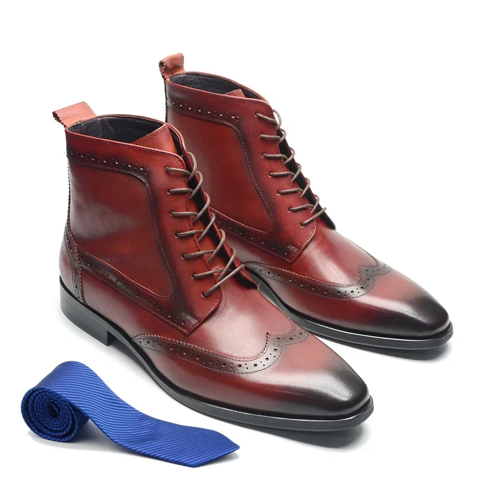 Classic Cowhide Genuine Leather Mens Ankle Boots Motorcycle