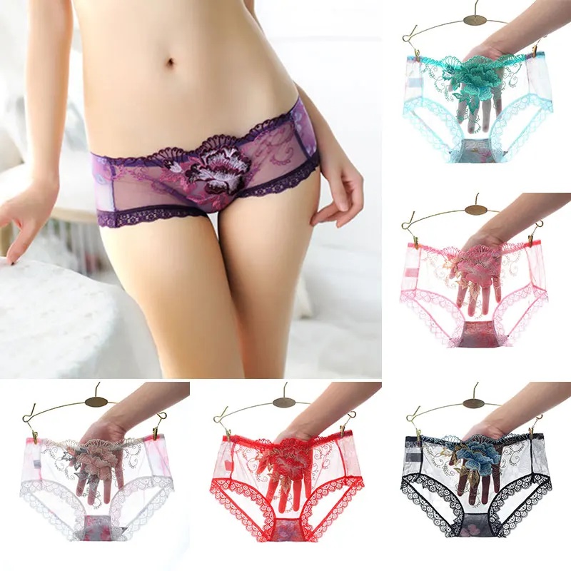 

Sexy Underpants For Women Transparent Bra Panties Embroidered Low Waist Panties Women's Cotton Briefs Fancy Female Lingerie