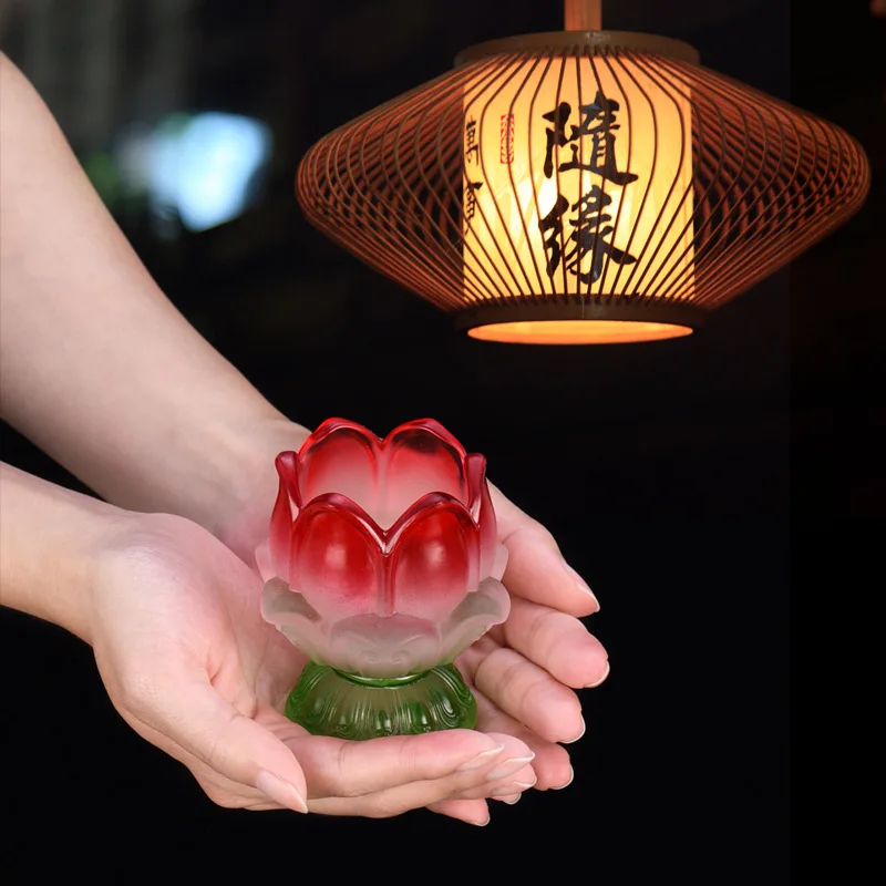 Glass Candle Holder Lotus Decoration Windproof Buddha