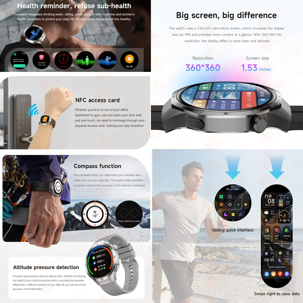 2026New Smartwatch Watch 5 PRO Men Outdoor Sports Compass Bluetooth Talk NFC Heart Rate GPS Track Weather Waterproof Smart watch