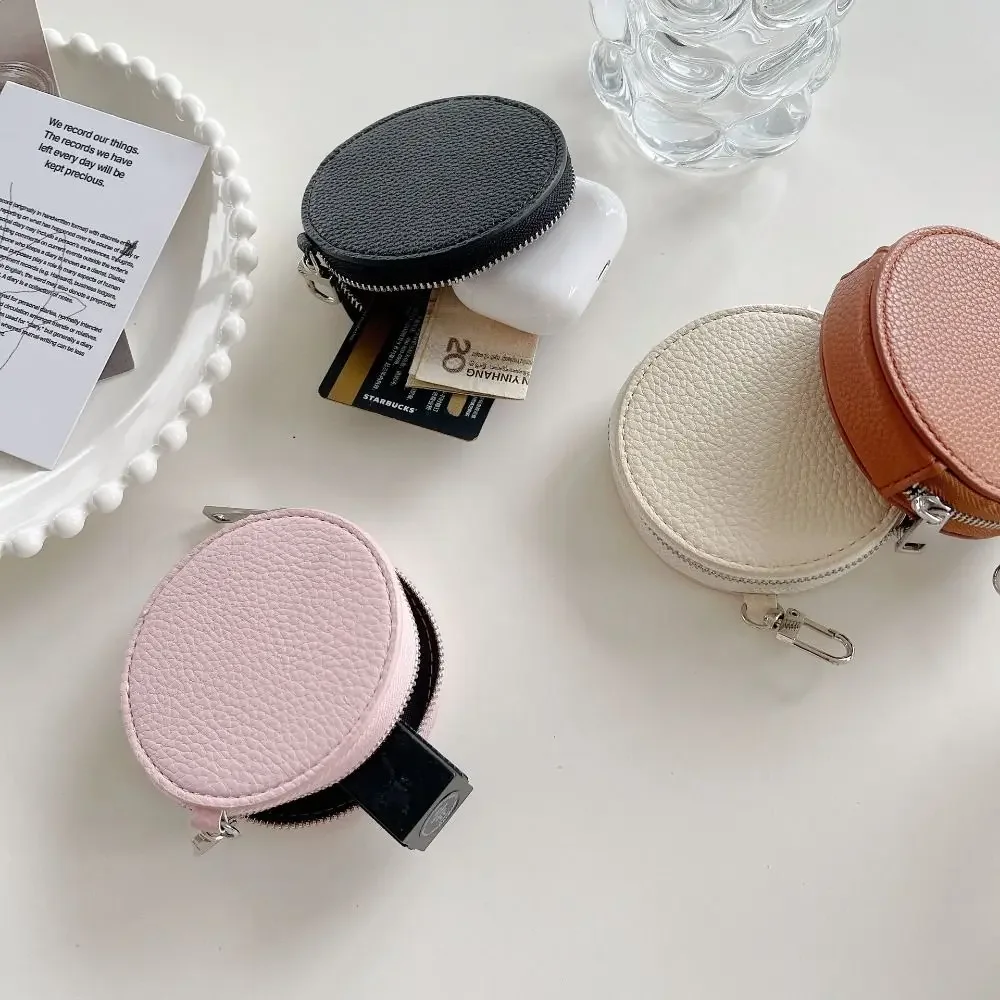 Fashion Women PU Leather Coin Purse Lovely Round Zipper Short Small Wallet Japanese Korean Style Headset Card Bag