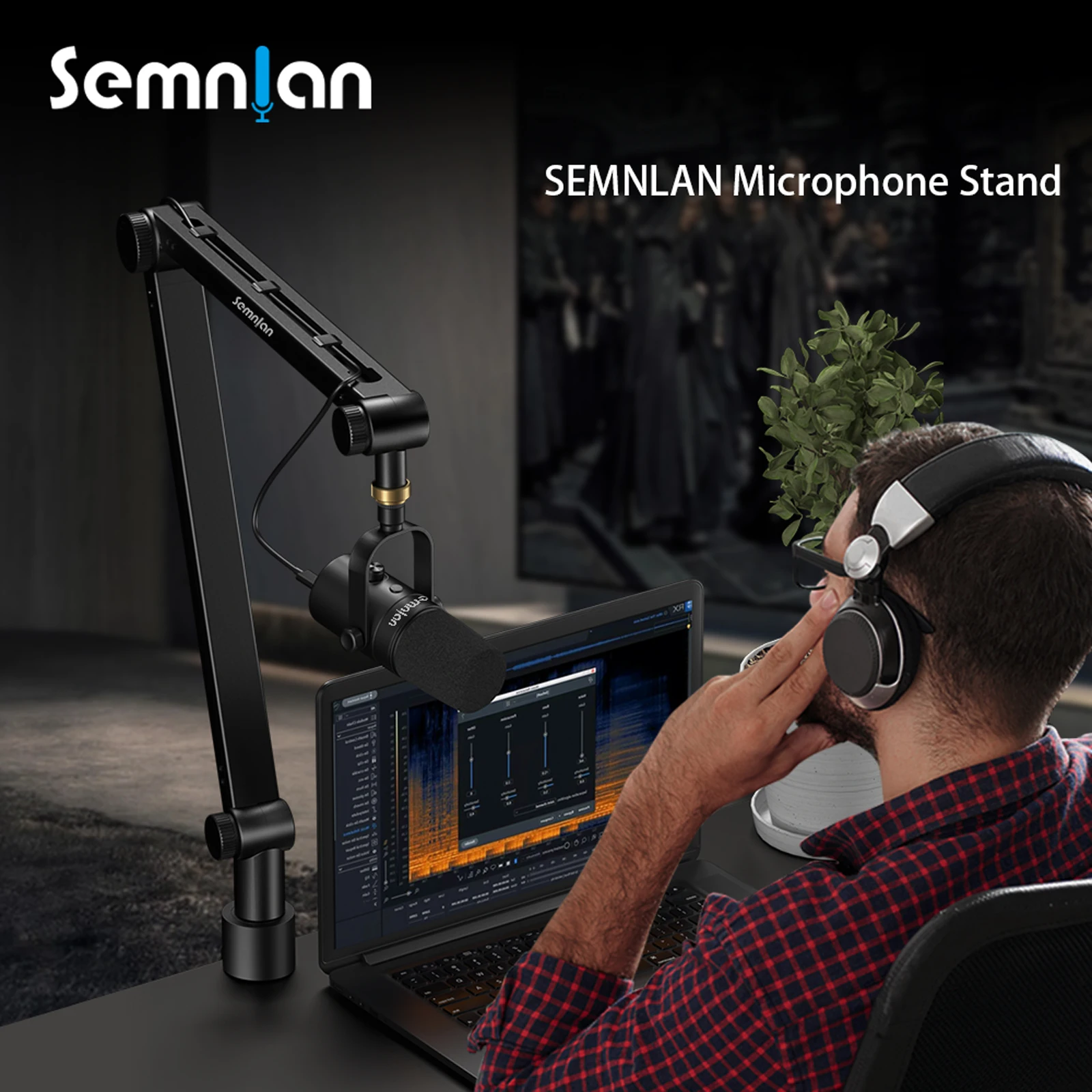 SEMNLAN-Microfone Boom Arm Stand, Professional Desktop, PC, Mobile Game, Gravação ao Vivo, Cantilever ajustável, Heavy Duty, LM-01