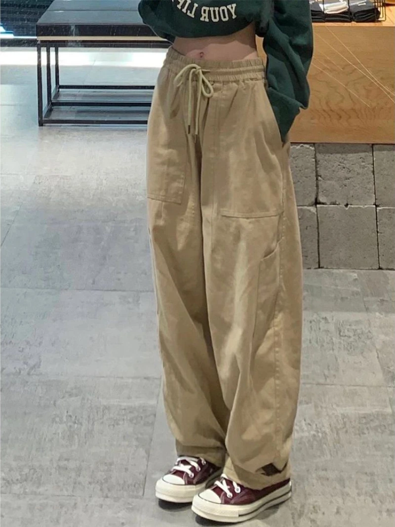 

Women Casual Drawstring Baggy Pants Y2k Streetwear Oversize Pants Cotton Vintage Cargo Pants 2023 Wide Leg Pants Korean Fashion
