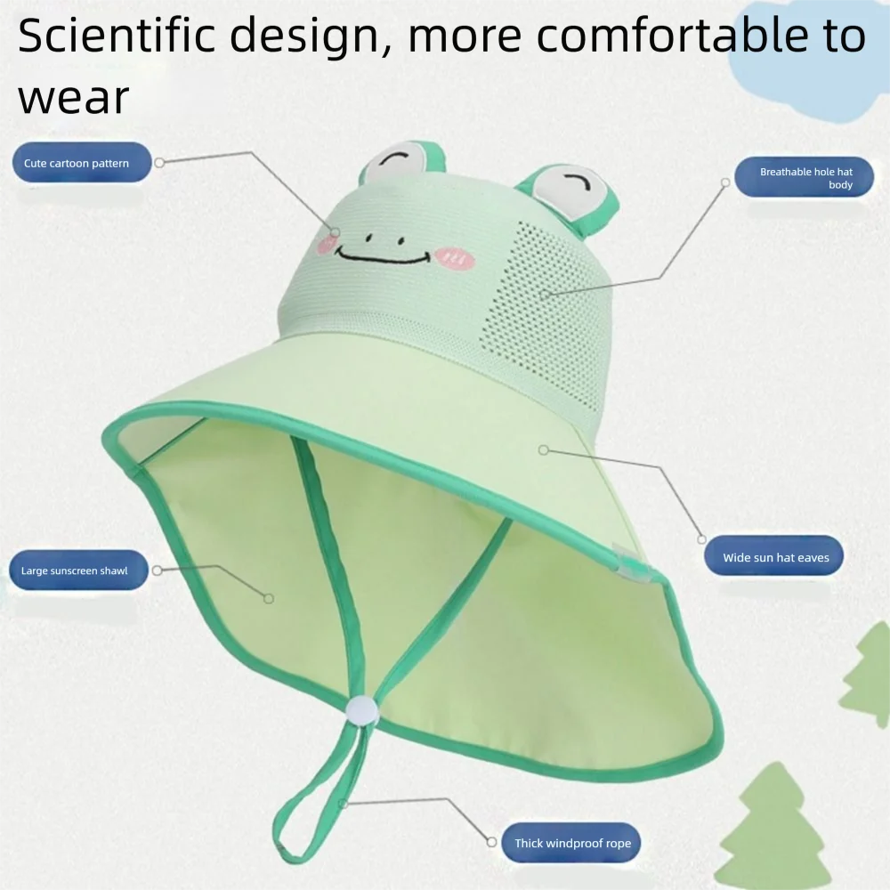 Big Brim Baby Fisherman Hat Extended Shawl Sun Protection Sunscreen Hat Bucket Cap Cartoon Children Beach Cap Outdoor