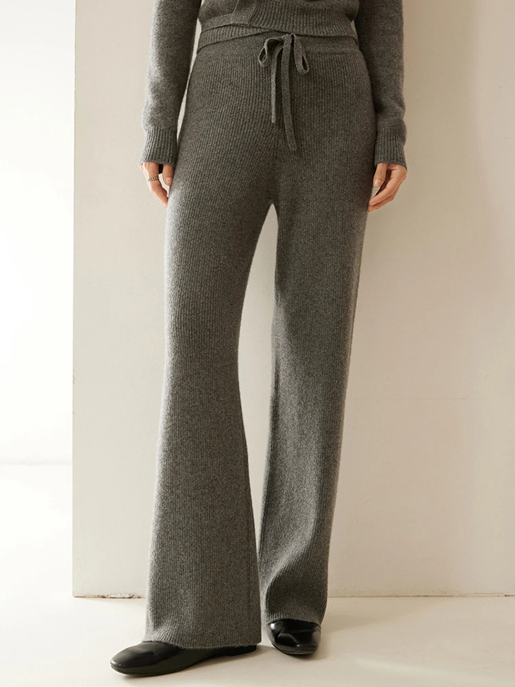 Cashmere-Look Knit Pants – Soft Wide-Leg Lounge Trousers in Taupe
