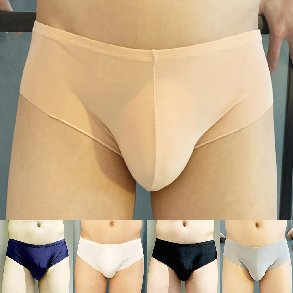 

New Mens Gay Ultra-Thin Swimwear Ice Silk Pouch Bag Briefs Underwear Breathable Seamless Underpants Трусы Мужские