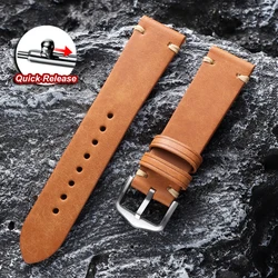 Vintage Retro Genuine Leather Watch Band - Quick Release Strap Bracelet Accessories - 22mm (Light brown)