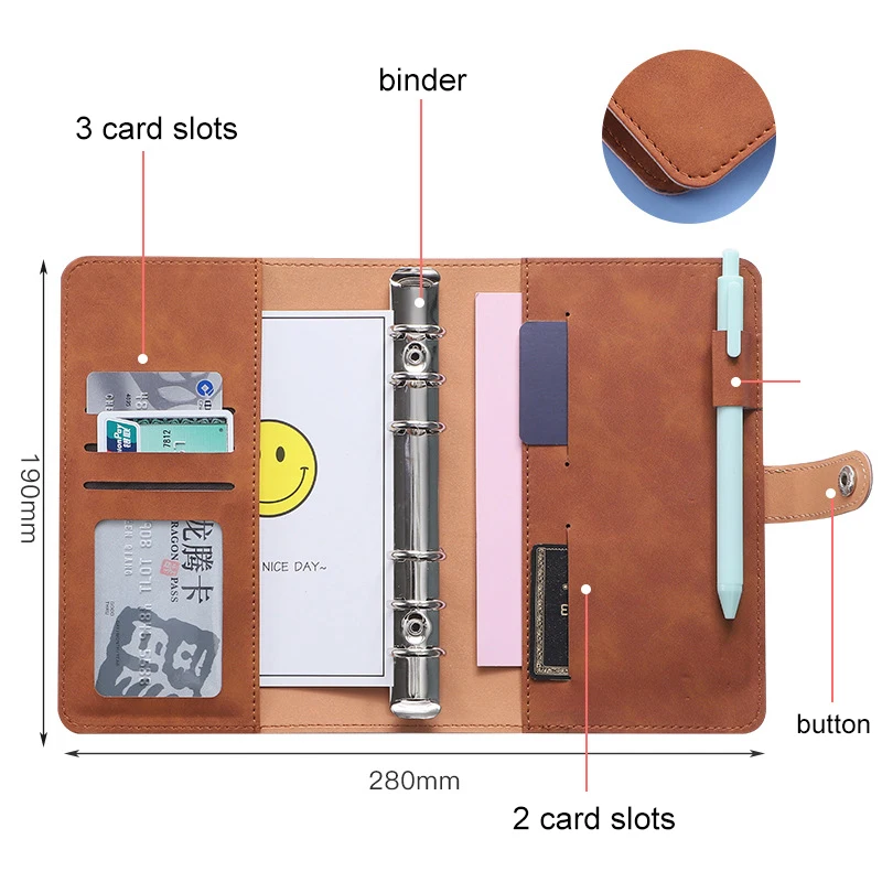 Good Material A6 PU Leather Budget Binder Notebook Cash Envelopes System Set Binder Pockets Money Budget Saving Bill Organizer